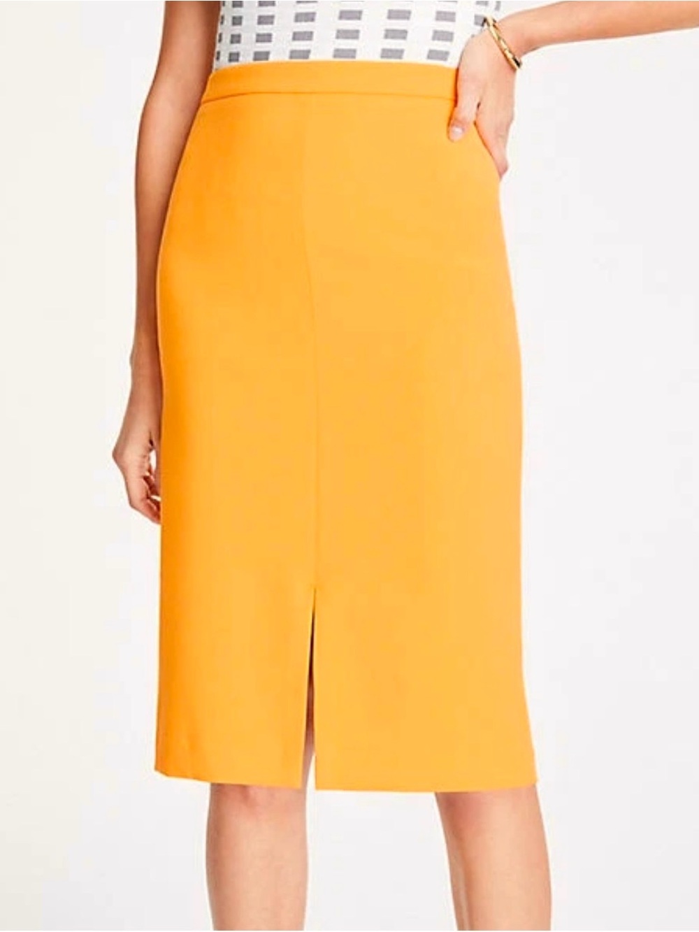 Ann Taylor Golden Yellow Pencil Skirt Front Slit 2